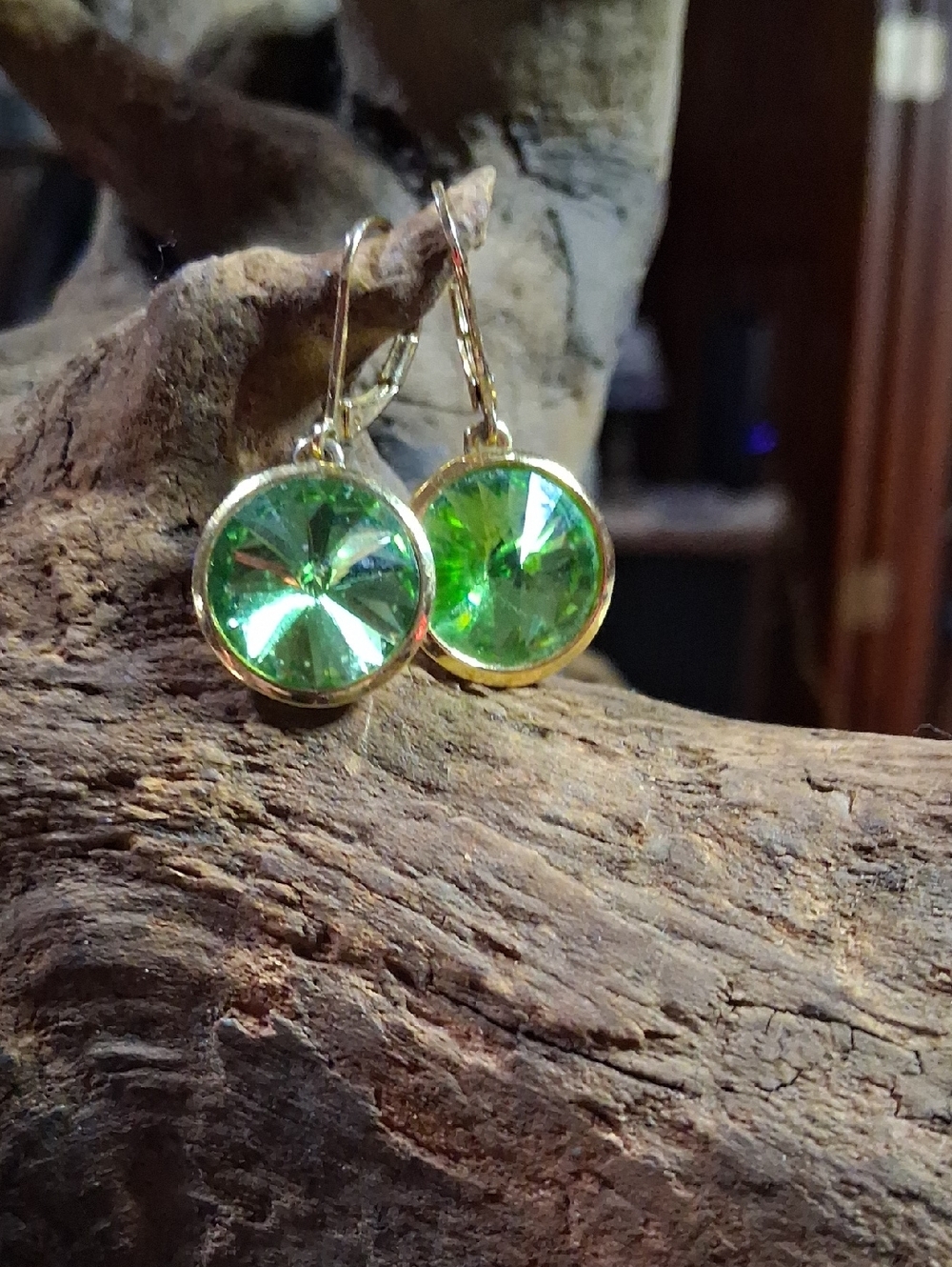 Green Crystal Drop Earrings - Gold-Tone Setting